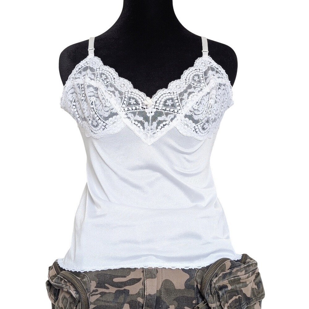 Vintage 70s Coquette Romantic BoudoirWhite Lace Sheer Camisole Tank